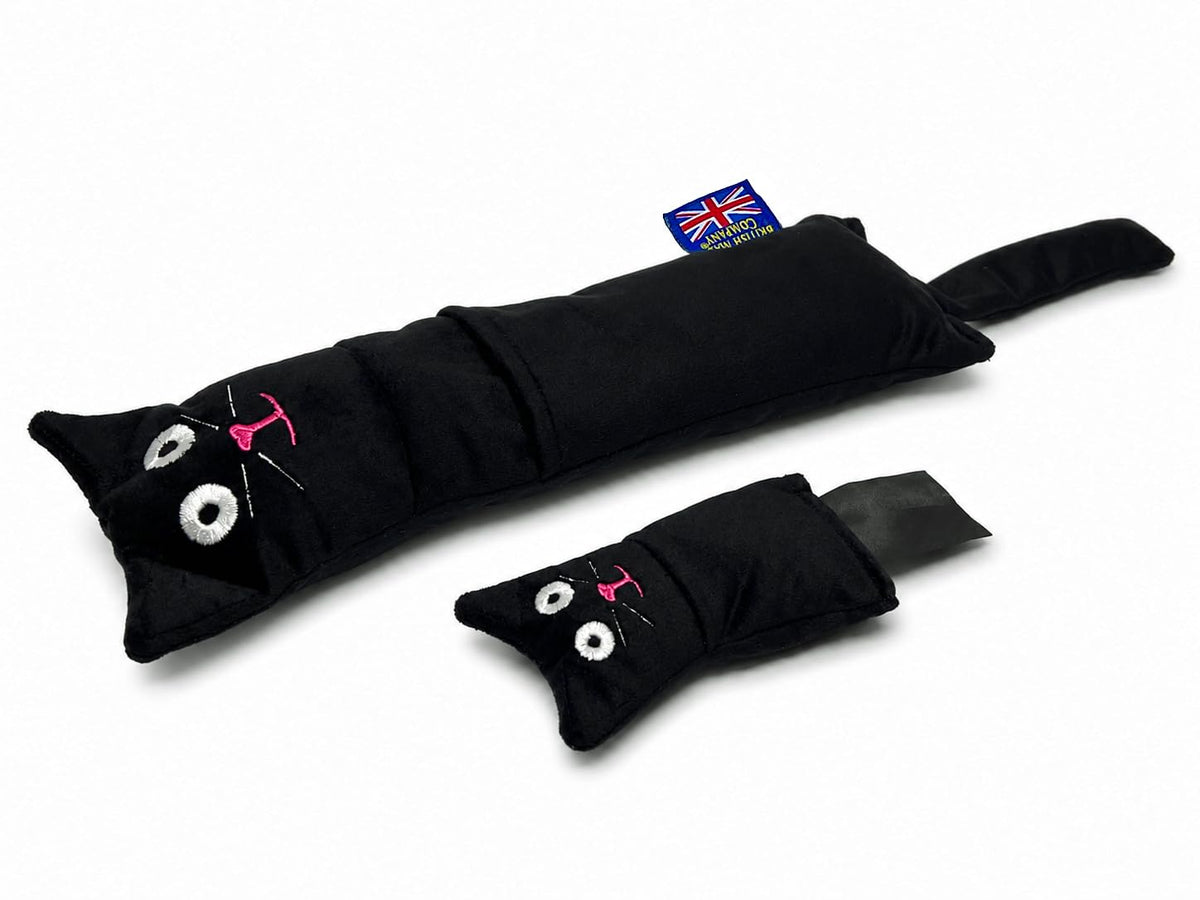 British-Made Refillable Catnip Kicker Toy – 50cm Plush Black Cat with Front Pocket & Bonus Catnip Refill Bag – Freshly Made in the UK, Durable & Eco-Friendly Fun (Black, Catnip, Refillable Cat Kicker)
