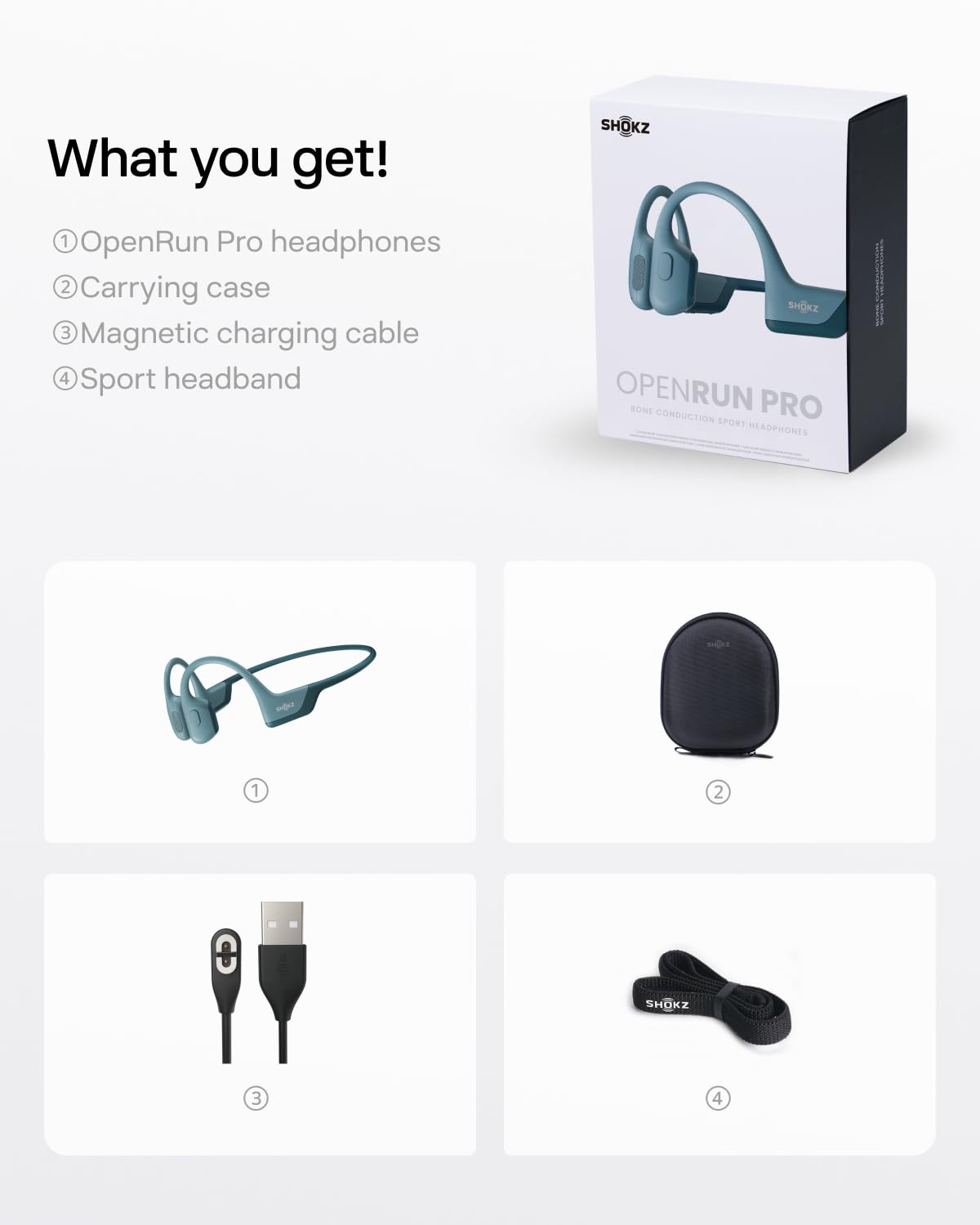 SHOKZ OpenRun Pro - Open-Ear Bluetooth Bone Conduction Sport Headphones - Sweat Resistant Wireless Earphones for Workouts and Running with Premium Deep Base - Built-in Mic, with Hair Band