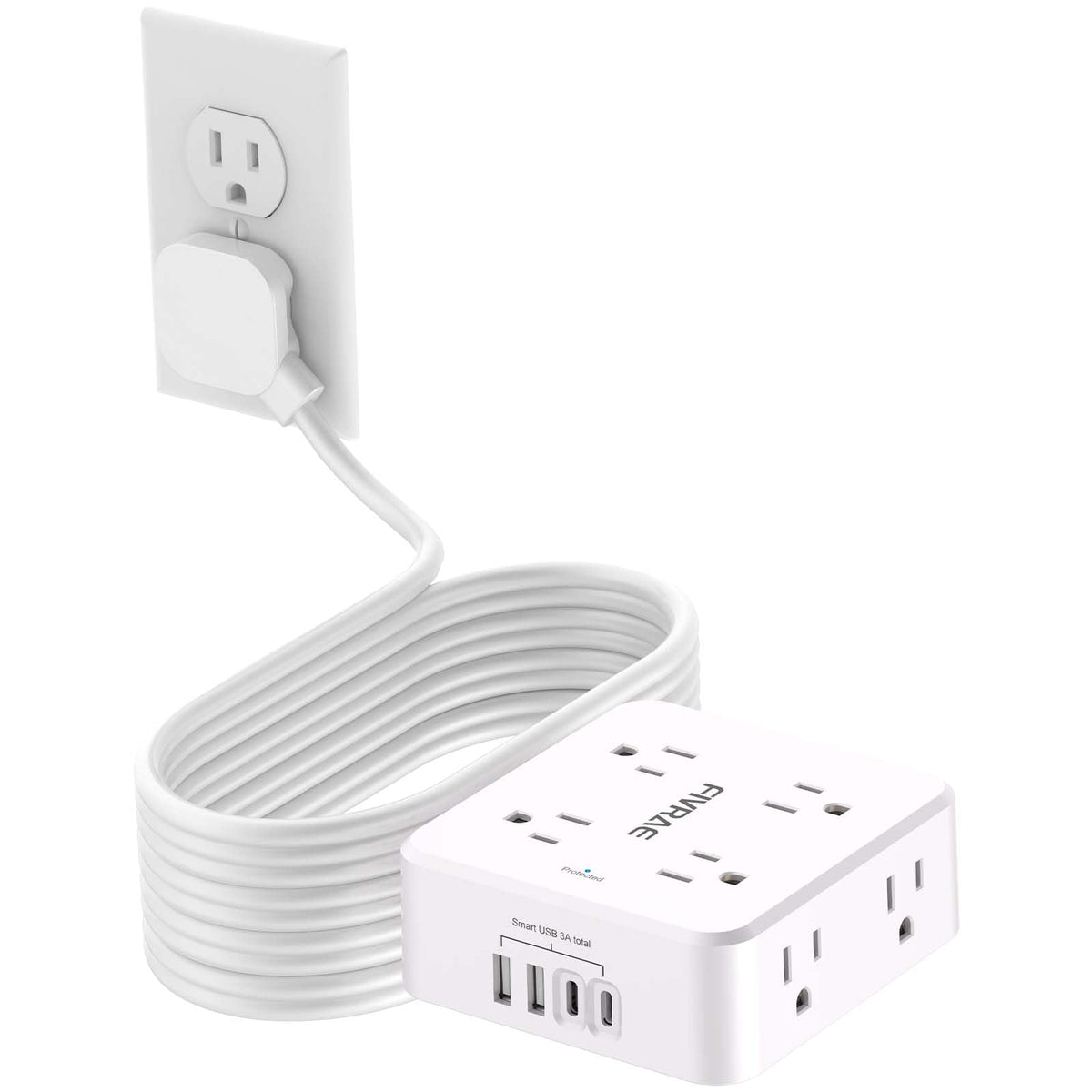 10Ft Extension Cord with Multiple Outlets, 8 Outlets and 4 USB Ports