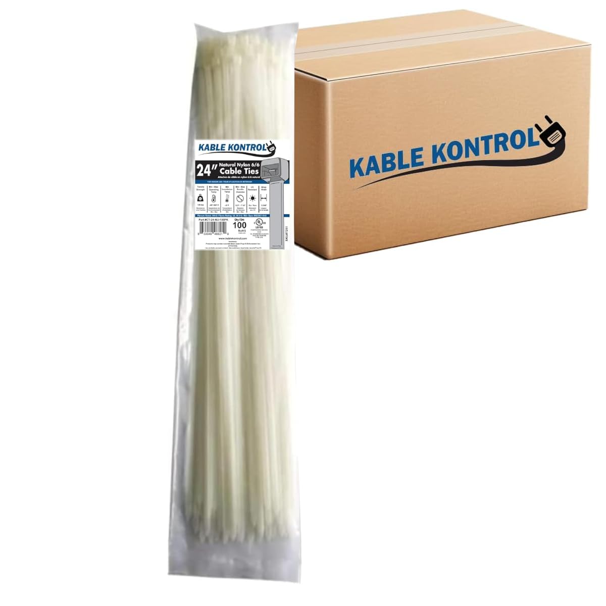Kable Kontrol Cable Zip Ties, 4 Inch, 100 Pcs, 18lbs Test, Gray