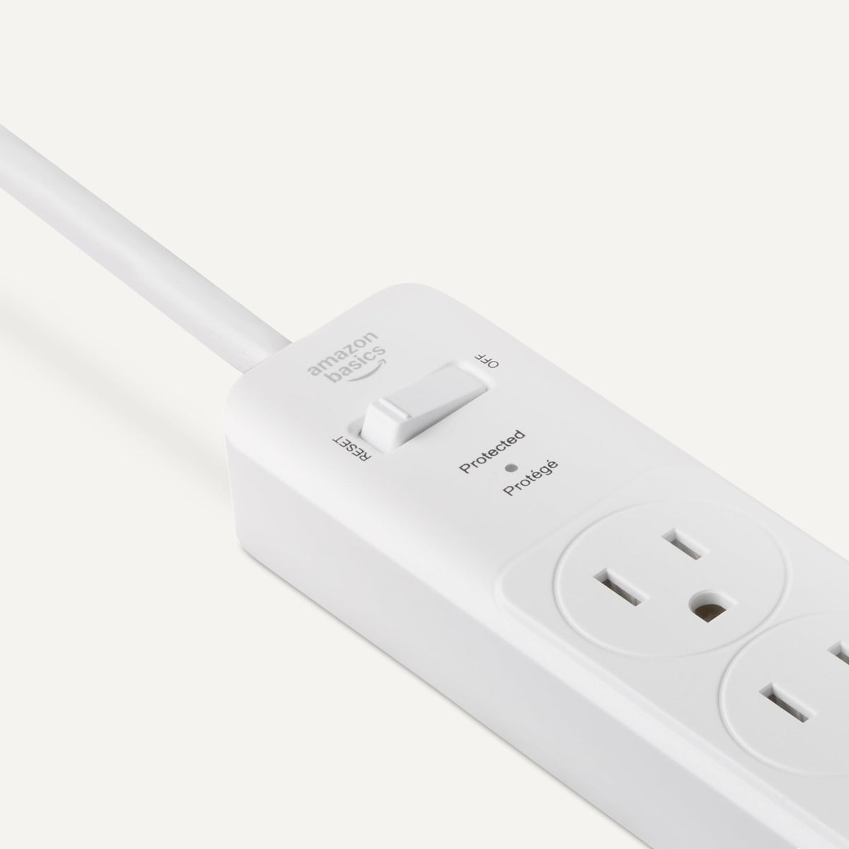 Amazon Basics Surge Protector Power Strip, 6-Outlet with 200J Protection, Circuit Breaker, LED Indicator, On/Off Switch, Wall-Mounting, 2ft Extension Cord, White, 2-Pack
