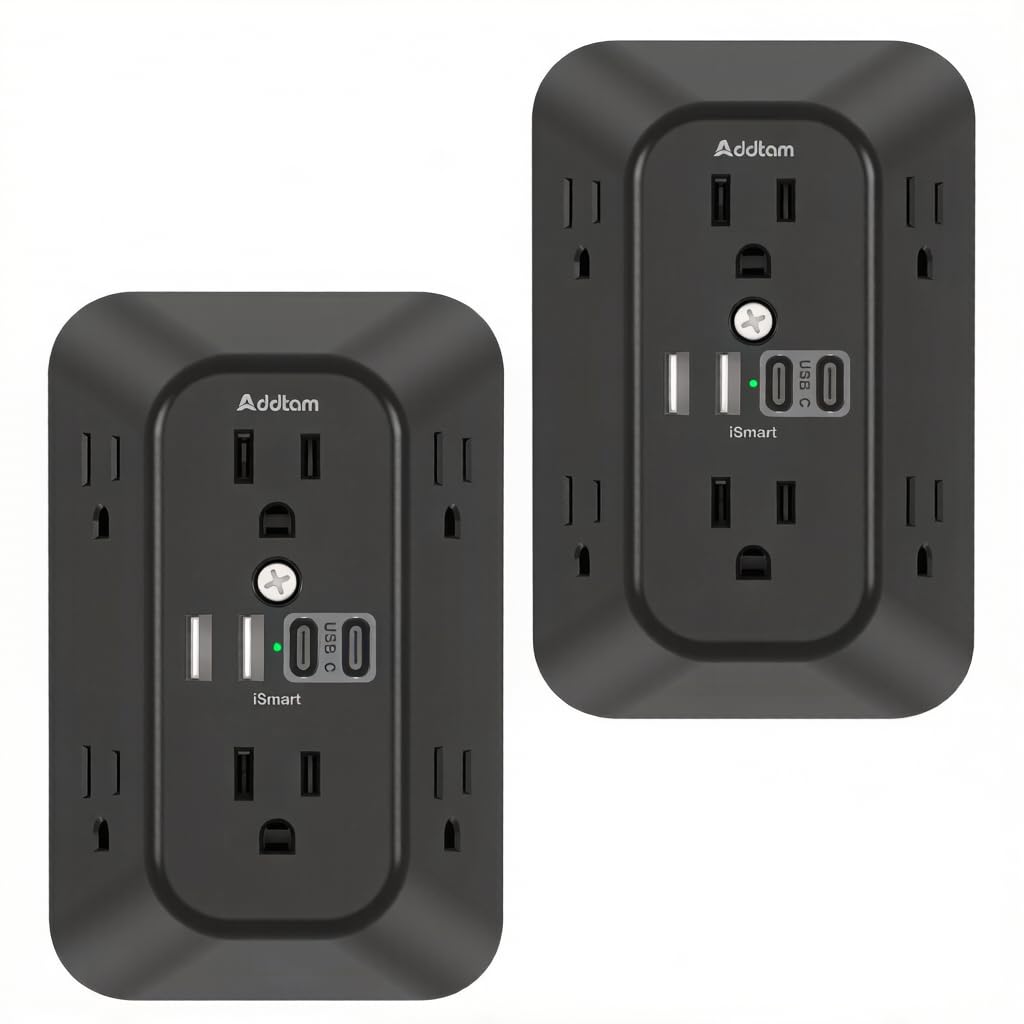 Addtam 6-Outlet Extender Surge Protector, Multi Plug Wall Outlet with 4 USB Wall Charger(PD 30W), Plug Extension Outlet with 1800J, Outlet Splitter Power Strip for Home Office, White