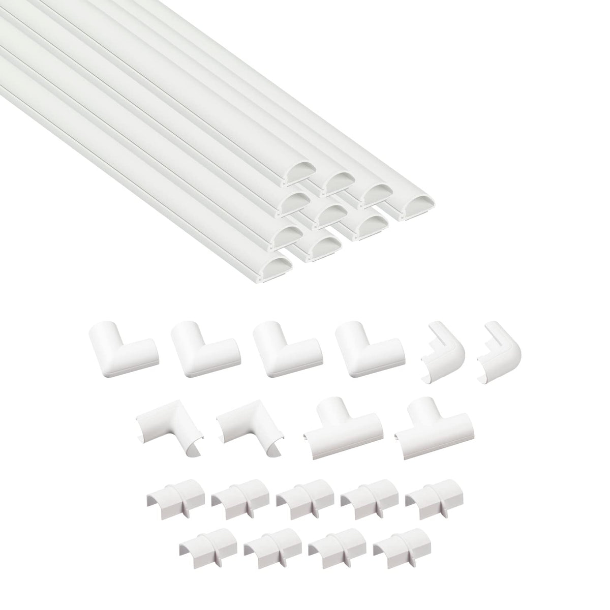 D-Line 157in Cord Cover Kit, Self-Adhesive Wire Hiders, Paintable Cable Raceway to Hide Wires on Wall, Electrical Cable Management - 10x 15.7 Lengths & 19 Accessories - 1.18" (W) x 0.59" (H) - Beige