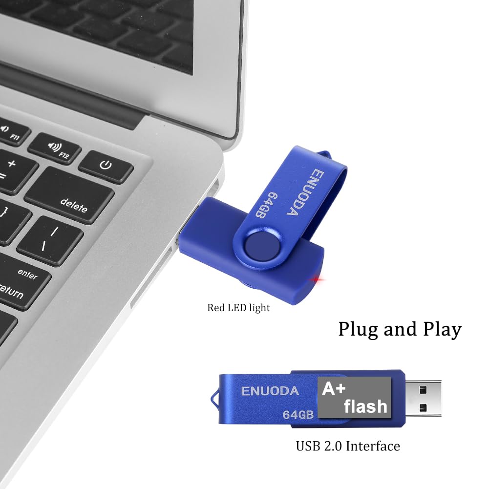 ENUODA 16GB USB Stick 1 Pack Memory Stick USB 2.0 Flash Drives Swivel Design Pen Drive for Data Storage Thumb Drive with LED Light (Black)