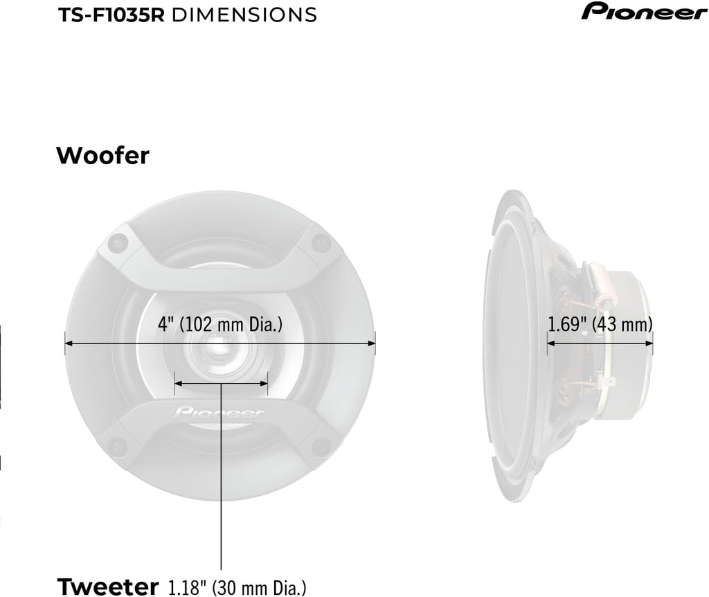 Pioneer F-Series TS-F1035R 4" 2-Way Coaxial Car Speakers 150W Max