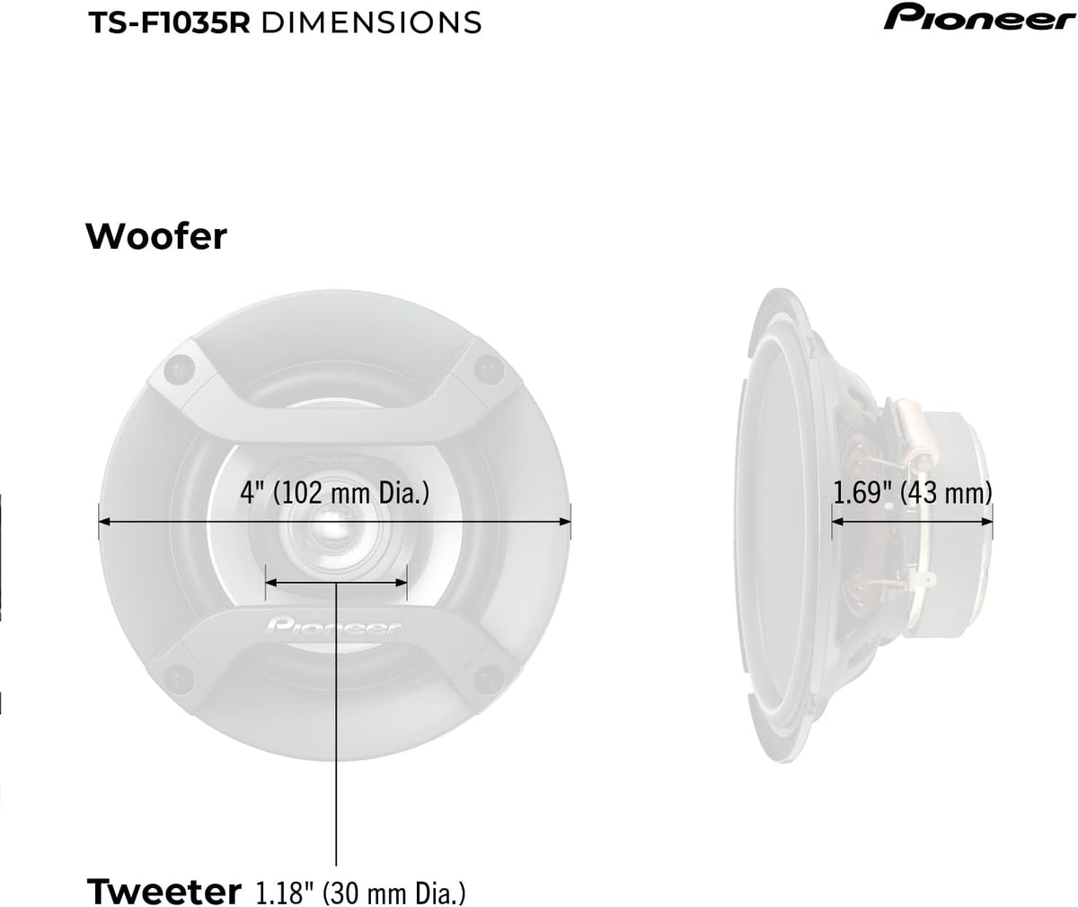 Pioneer F-Series TS-F1035R 4" 2-Way Coaxial Car Speakers 150W Max