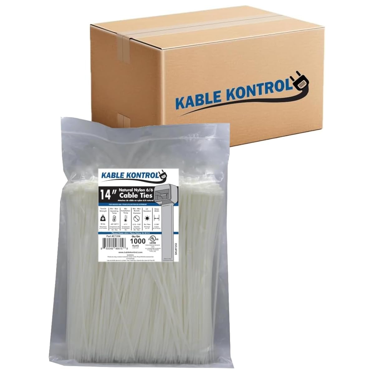 Kable Kontrol Cable Zip Ties, 4 Inch, 100 Pcs, 18lbs Test, Gray
