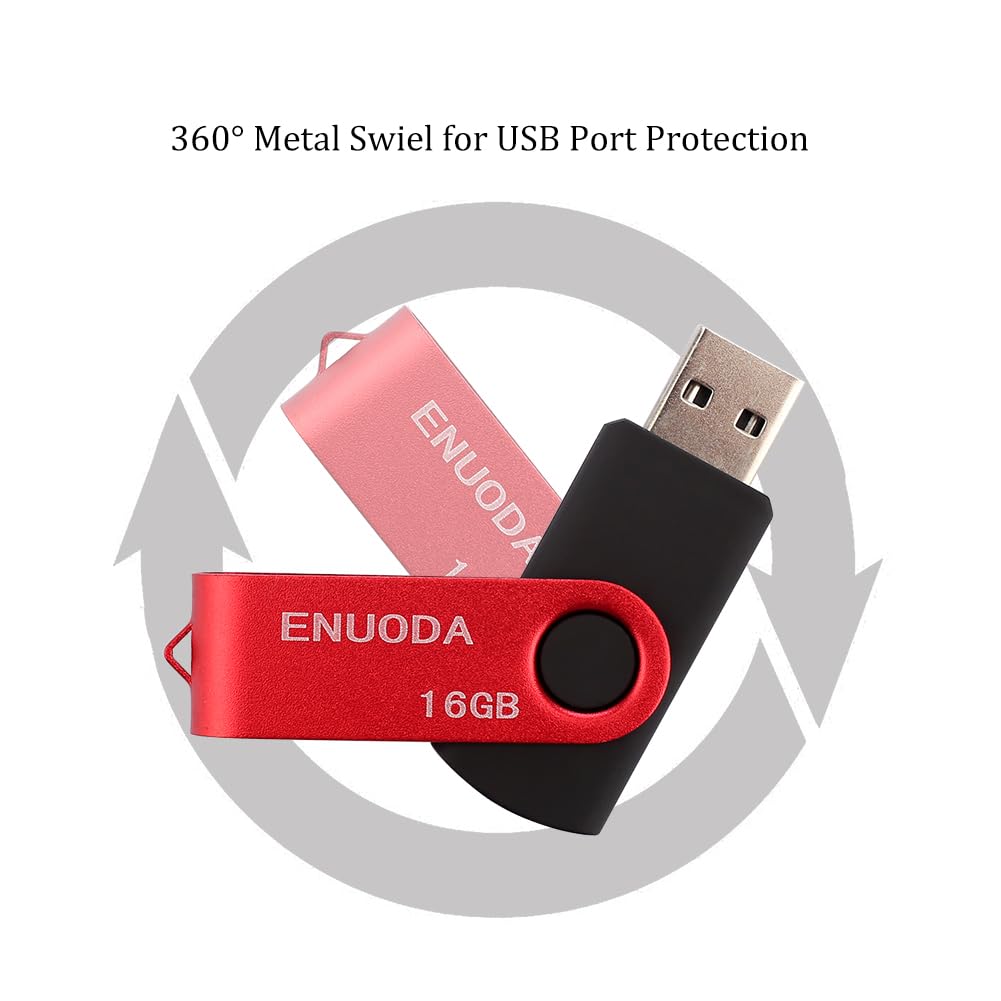 ENUODA 16GB USB Stick 1 Pack Memory Stick USB 2.0 Flash Drives Swivel Design Pen Drive for Data Storage Thumb Drive with LED Light (Black)