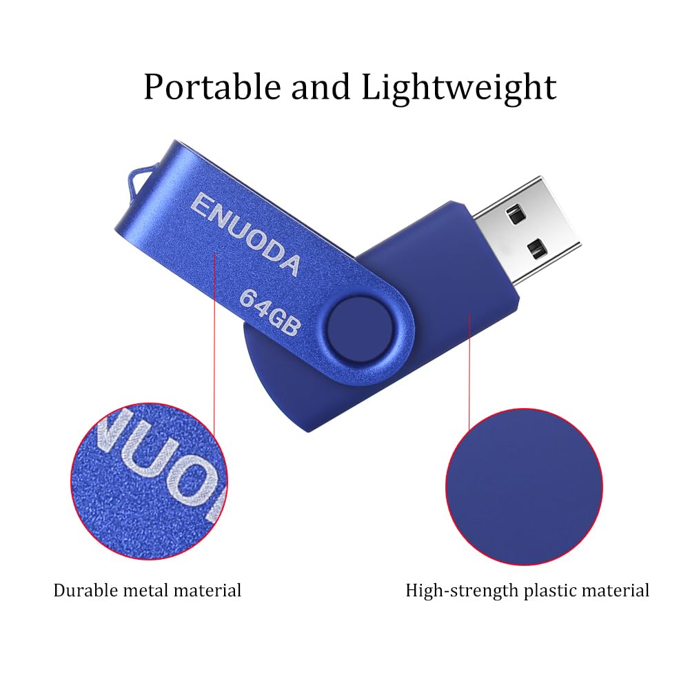 ENUODA 16GB USB Stick 1 Pack Memory Stick USB 2.0 Flash Drives Swivel Design Pen Drive for Data Storage Thumb Drive with LED Light (Black)