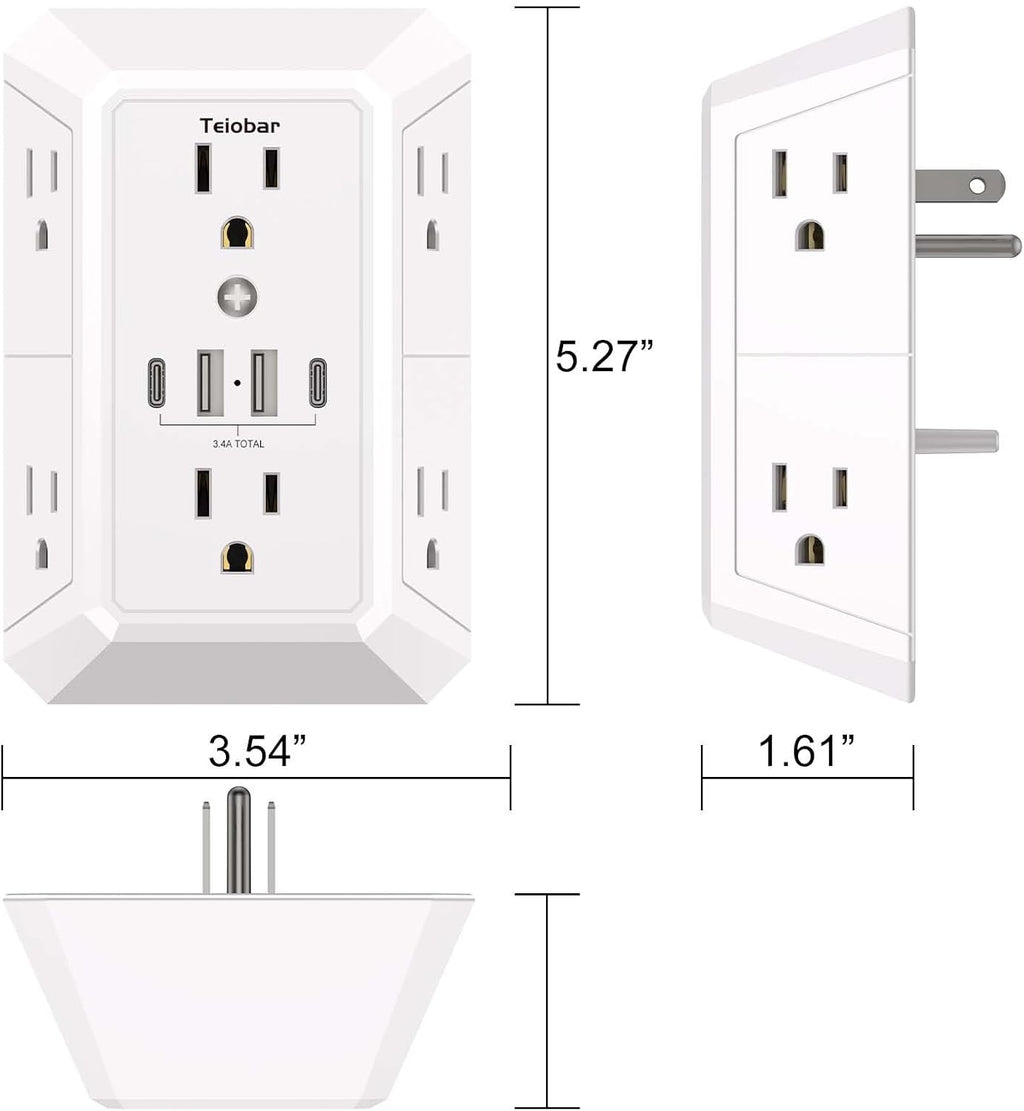 Multi Plug Wall Outlet Surge Protector with 6-Outlet & 4 USB Ports(2USB-C)