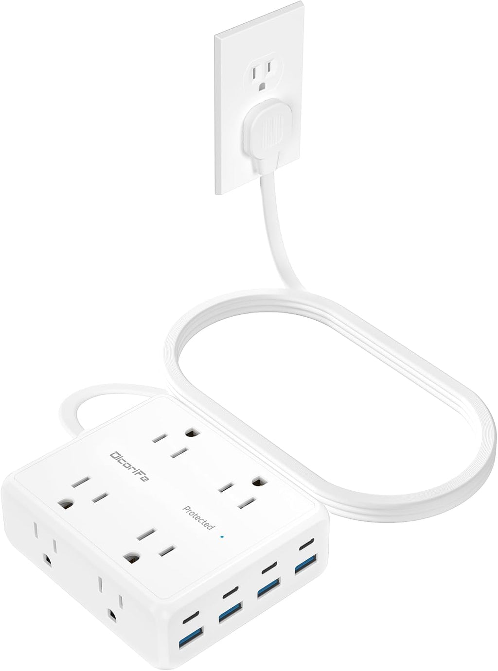 Olcorife Flat Plug Power Strip with 25 FT Extension Cord, 8 Outlets 8 USB Ports(4 USB C), 3 Sided Outlet Extender for Home Office Travel Dorm Room Essentials, White