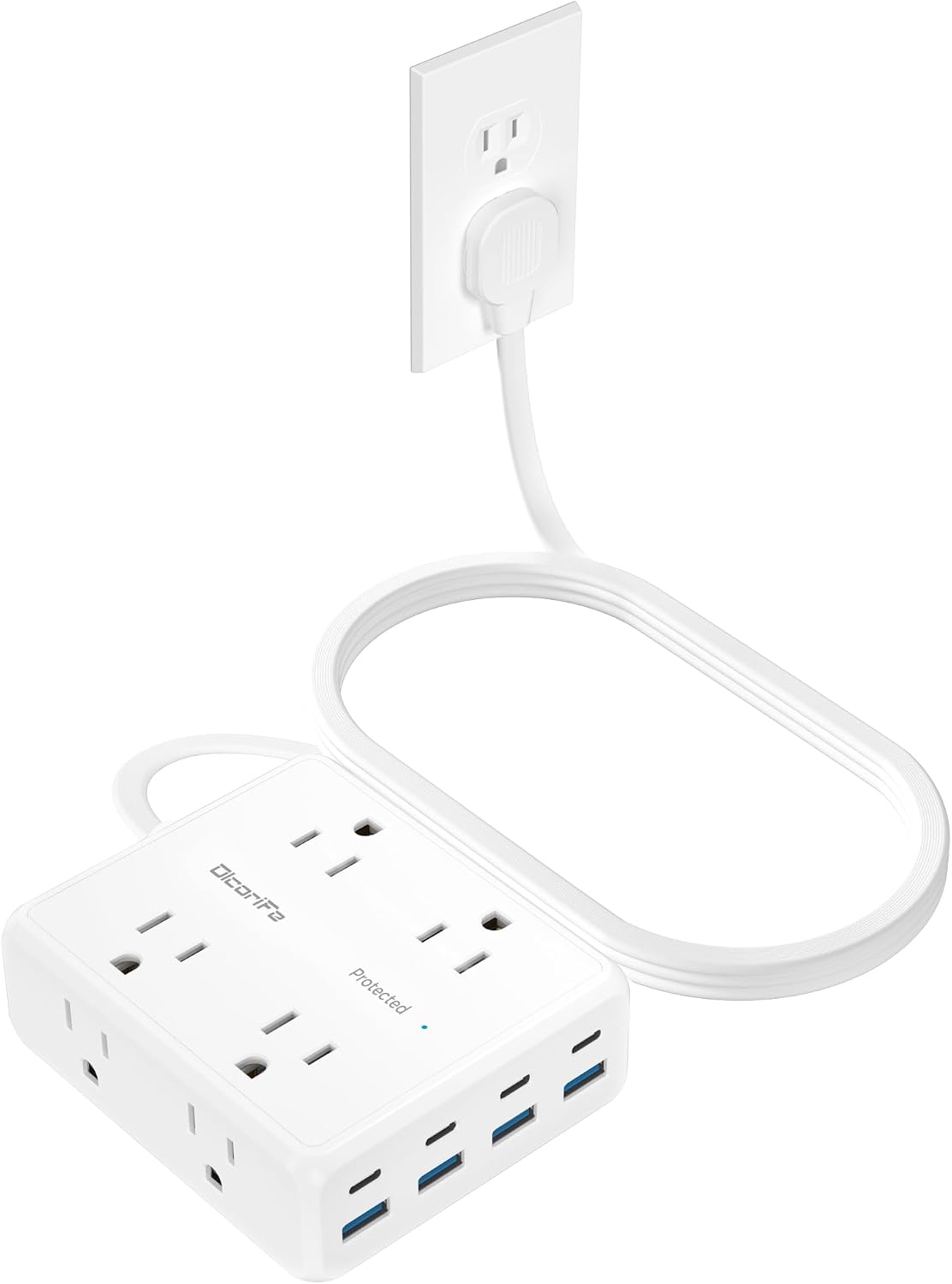Olcorife Flat Plug Power Strip with 25 FT Extension Cord, 8 Outlets 8 USB Ports(4 USB C), 3 Sided Outlet Extender for Home Office Travel Dorm Room Essentials, White