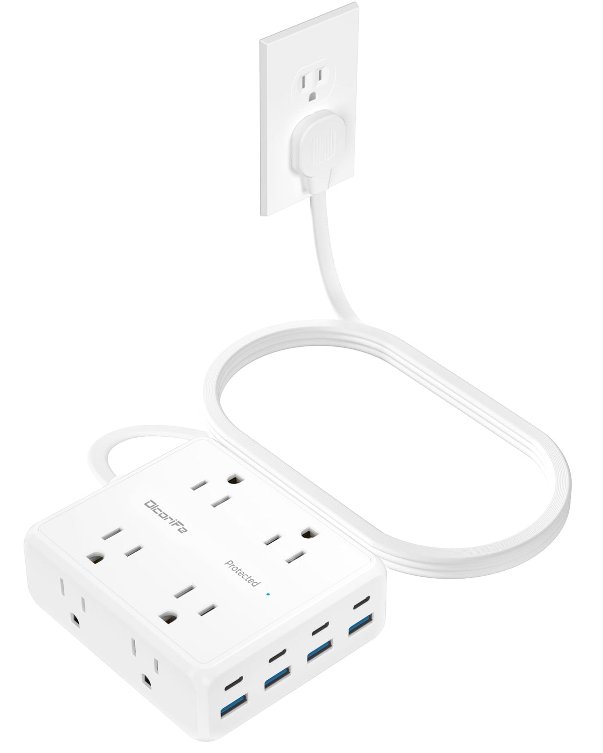 Olcorife Flat Plug Power Strip with 25 FT Extension Cord, 8 Outlets 8 USB Ports(4 USB C), 3 Sided Outlet Extender for Home Office Travel Dorm Room Essentials, White