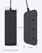 Extension Lead with USB Slots, 6 Way Outlets 5 USB (5A, 3 USB- C Port),1.6M