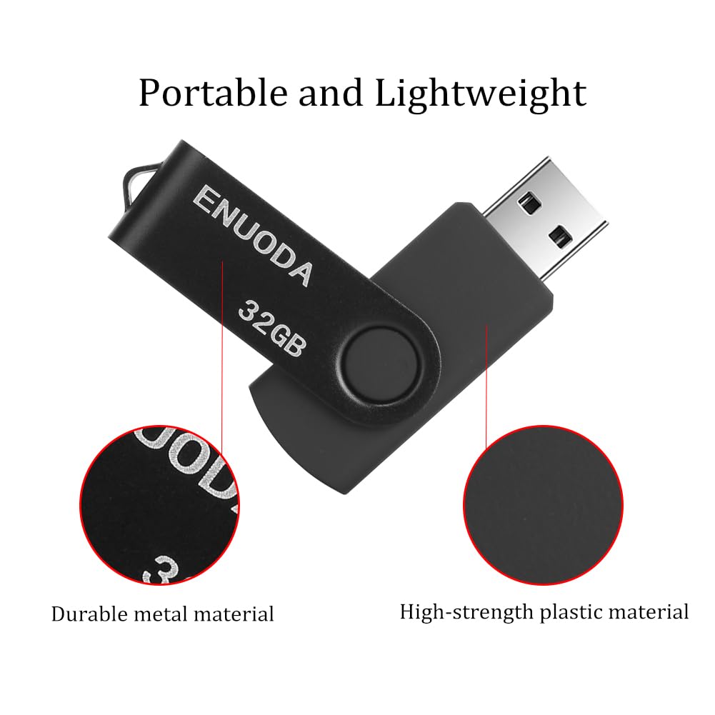 ENUODA 16GB USB Stick 1 Pack Memory Stick USB 2.0 Flash Drives Swivel Design Pen Drive for Data Storage Thumb Drive with LED Light (Black)
