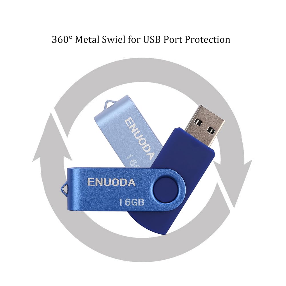 ENUODA 16GB USB Stick 1 Pack Memory Stick USB 2.0 Flash Drives Swivel Design Pen Drive for Data Storage Thumb Drive with LED Light (Black)