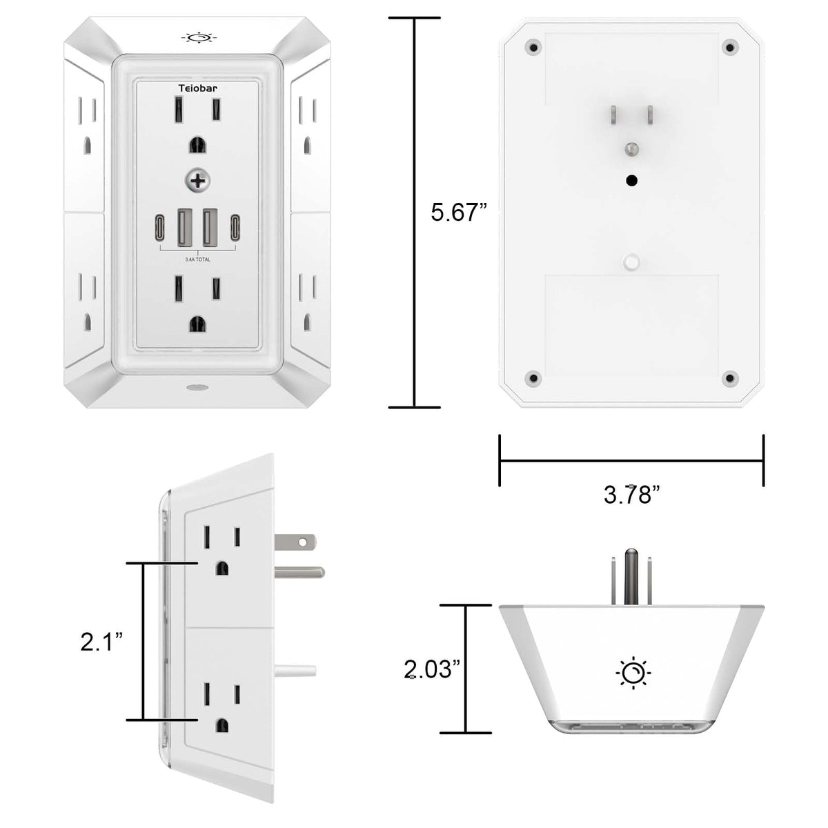 Multi Plug Wall Outlet Surge Protector with 6-Outlet & 4 USB Ports(2USB-C)