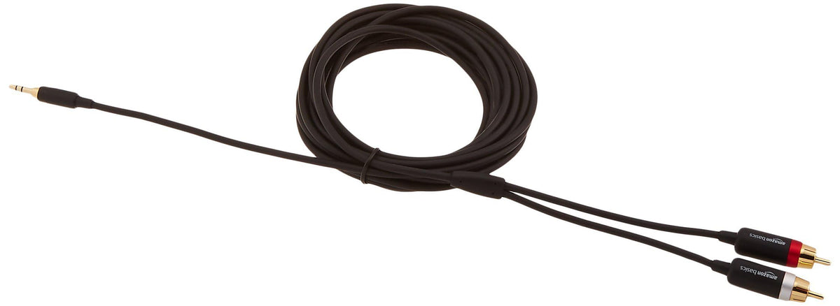 Amazon Basics 3.5mm Aux to 2 RCA Audio Cable Adapter for Amplifiers, Active Speakers, Gold-Plated Connectors, Clear Sound Quality, Shielded Construction, 8 Feet/2.4 m, Black