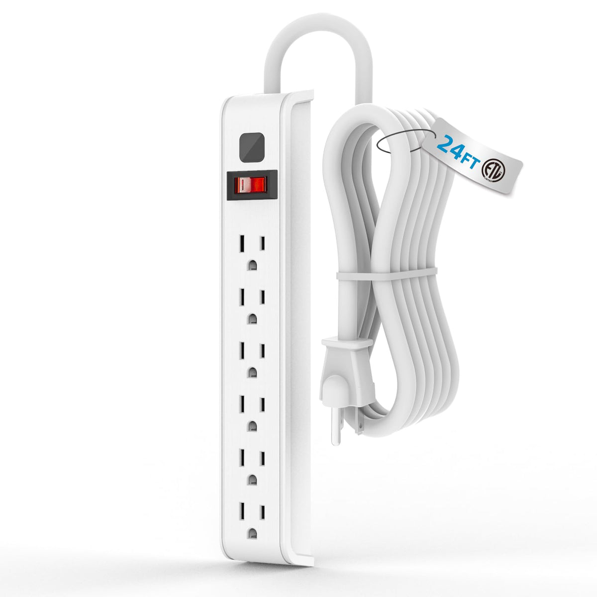 TiFFCOFiO Surge Protector Power Strip, 6 Feet Extension Cord, 600 Joules Surge Protection, Multiple Protection 6 Outlet Strip, 14 AWG Cord, 15A/1875W, ETL Listed