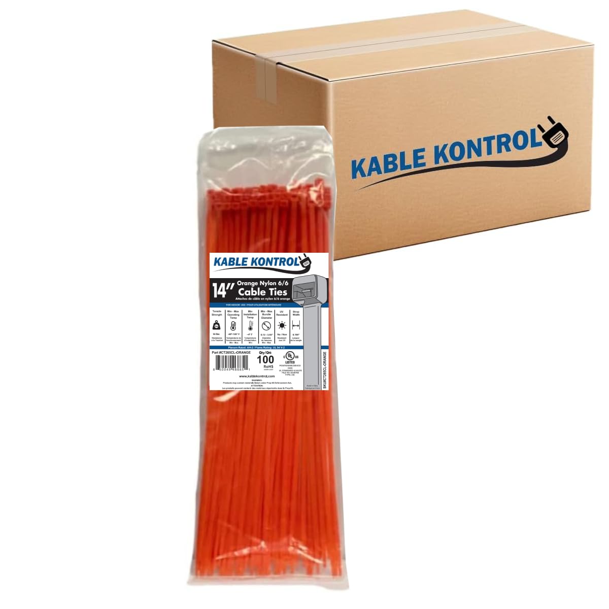 Kable Kontrol Cable Zip Ties, 4 Inch, 100 Pcs, 18lbs Test, Gray