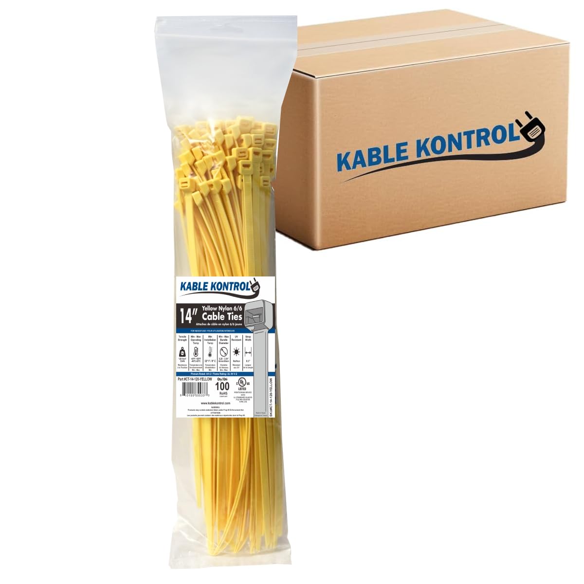 Kable Kontrol Cable Zip Ties, 4 Inch, 100 Pcs, 18lbs Test, Gray