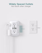 Addtam 6-Outlet Extender Surge Protector, Multi Plug Wall Outlet with 4 USB Wall Charger(PD 30W), Plug Extension Outlet with 1800J, Outlet Splitter Power Strip for Home Office, White