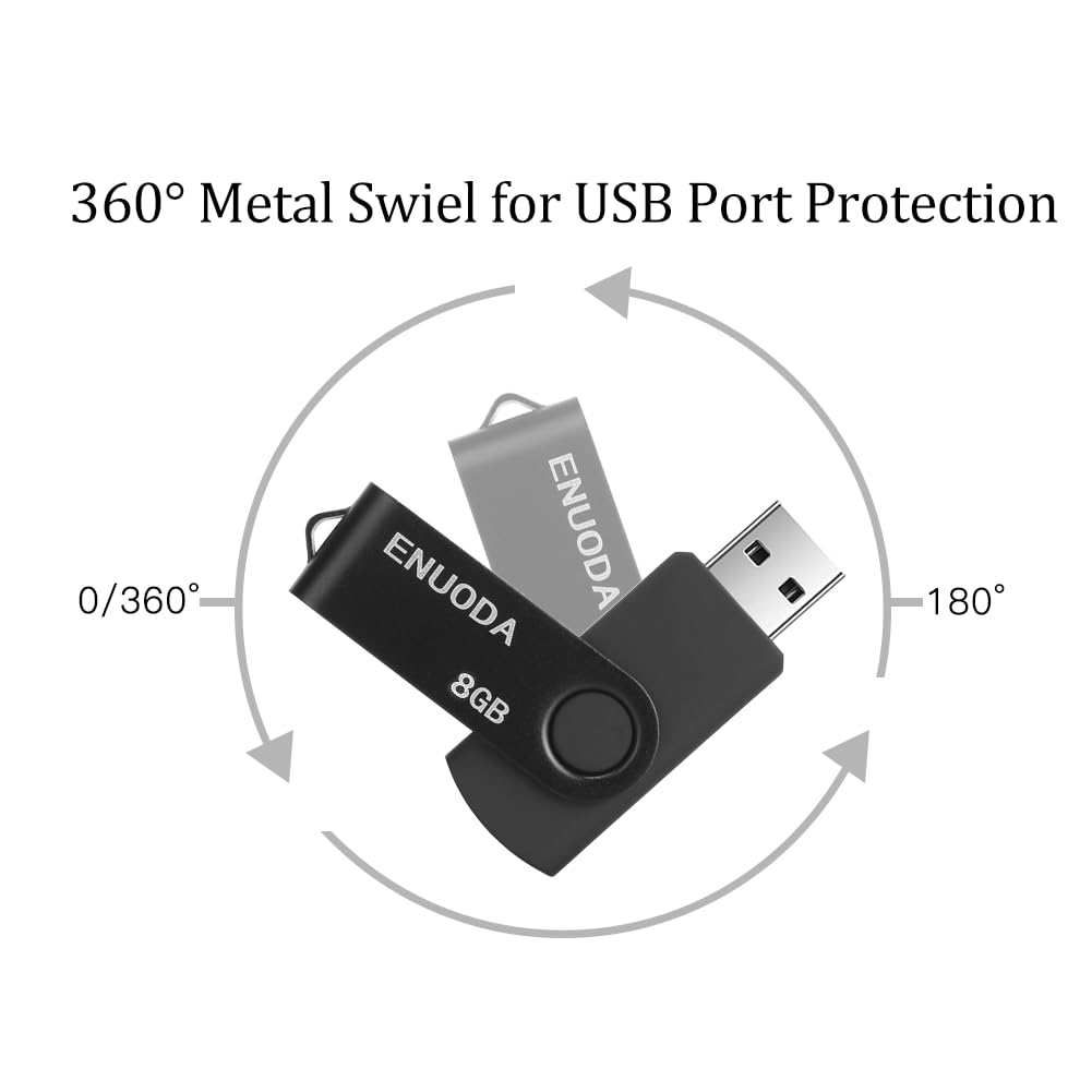 ENUODA 16GB USB Stick 1 Pack Memory Stick USB 2.0 Flash Drives Swivel Design Pen Drive for Data Storage Thumb Drive with LED Light (Black)