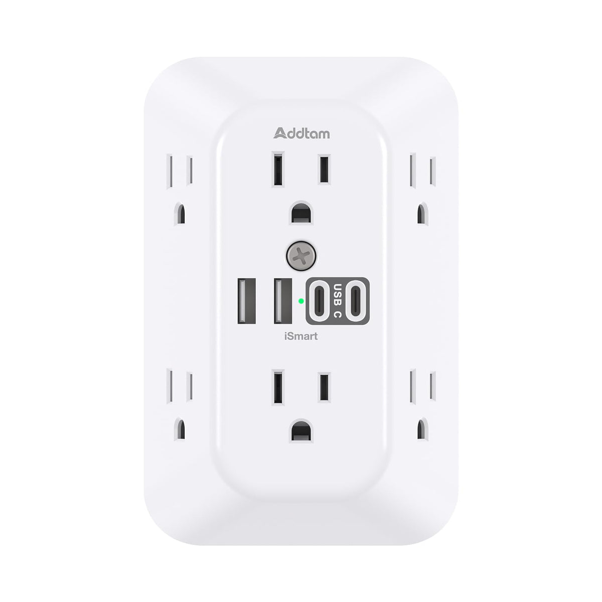 Addtam 6-Outlet Extender Surge Protector, Multi Plug Wall Outlet with 4 USB Wall Charger(PD 30W), Plug Extension Outlet with 1800J, Outlet Splitter Power Strip for Home Office, White