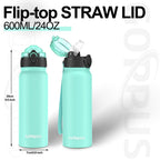 GOPPUS 600ml/20oz Stainless Water Bottle with Straw Double Wall Insulated Bottles with Strap One Hand Open Vacuum Thermal Flask with Flip Top Lid Leakproof Keep Cold Drinks BPA Free