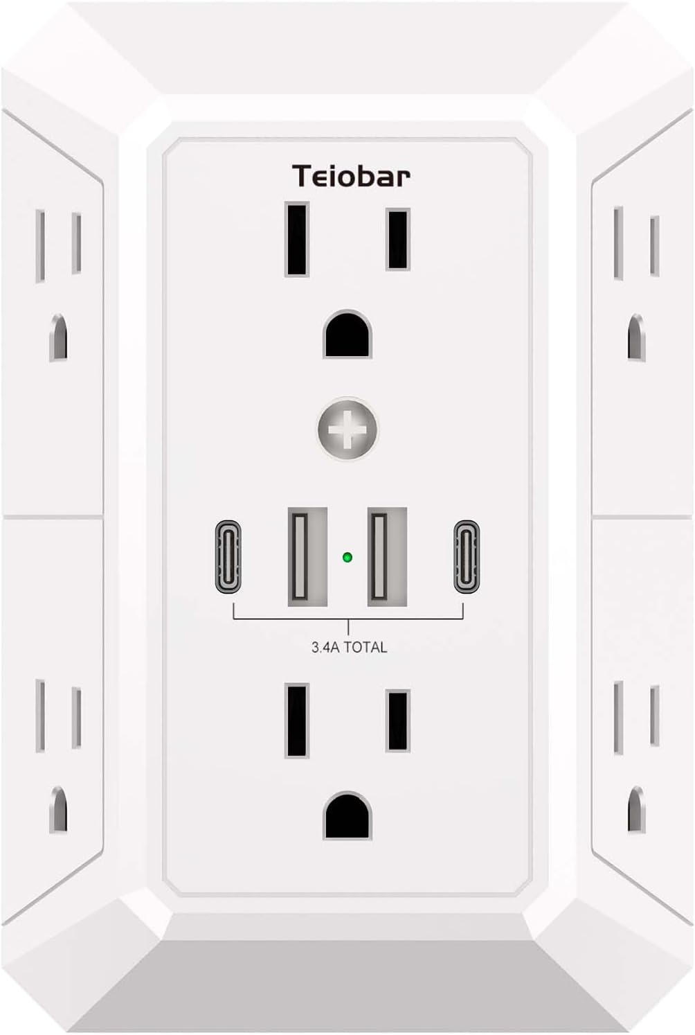 Multi Plug Wall Outlet Surge Protector with 6-Outlet & 4 USB Ports(2USB-C)