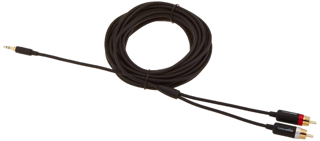 Amazon Basics 3.5mm Aux to 2 RCA Audio Cable Adapter for Amplifiers, Active Speakers, Gold-Plated Connectors, Clear Sound Quality, Shielded Construction, 8 Feet/2.4 m, Black