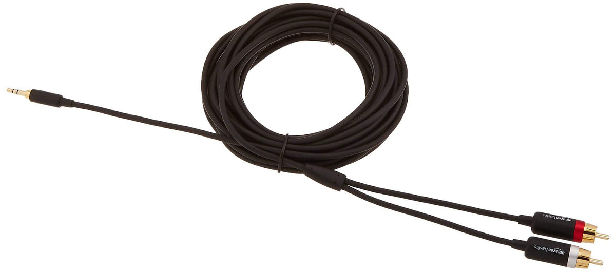 Amazon Basics 3.5mm Aux to 2 RCA Audio Cable Adapter for Amplifiers, Active Speakers, Gold-Plated Connectors, Clear Sound Quality, Shielded Construction, 8 Feet/2.4 m, Black
