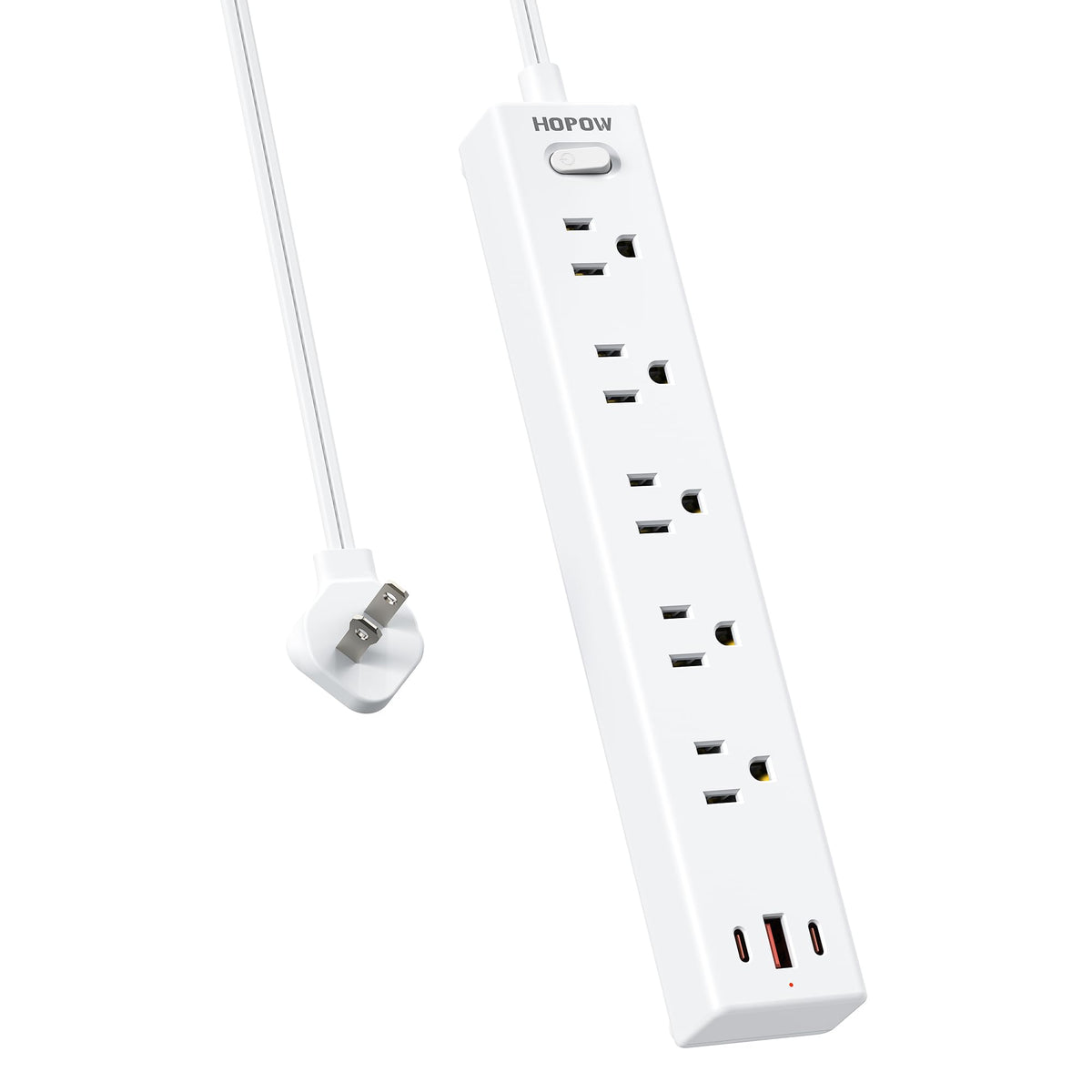 6FT Surge Protector Power Strip, 1700J, 5AC&1A2C, Flat Plug Extension Cord