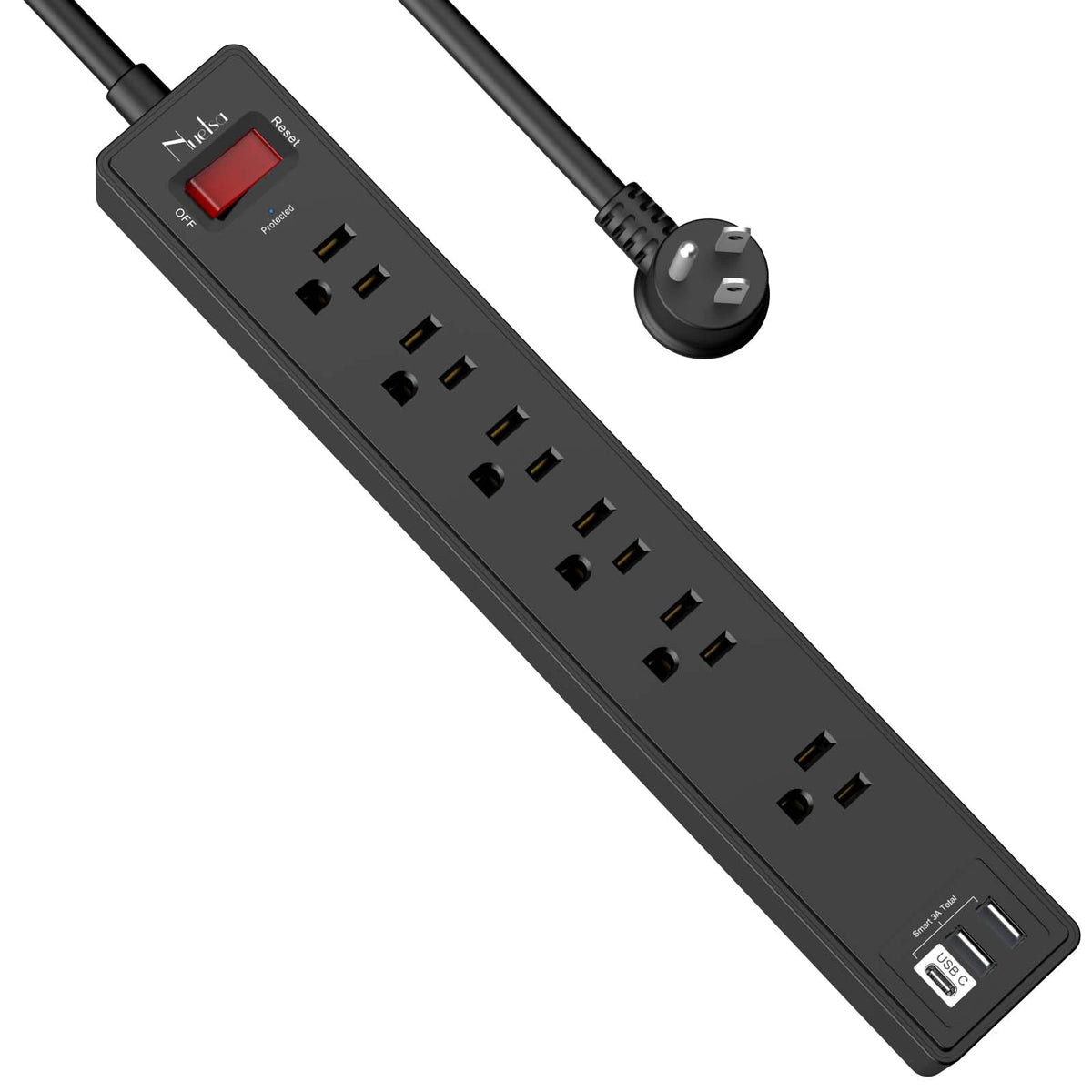 Surge Protector Power Strip - Nuetsa Flat Plug Extension Cord with 8 Outlets and 4 USB Ports, 6 Feet Power Cord, 2700 Joules, ETL Listed, Black