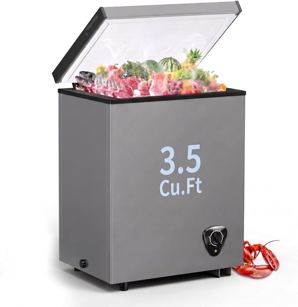 LifePlus Chest Freezer - 3.5 Cubic Feet Compact Deep Freezer Small Freezer 7 Adjustable Temperature with Removable Basket, Energy Saving Super Quiet for Garage, Office, Kitchen, or Apartment, Gray