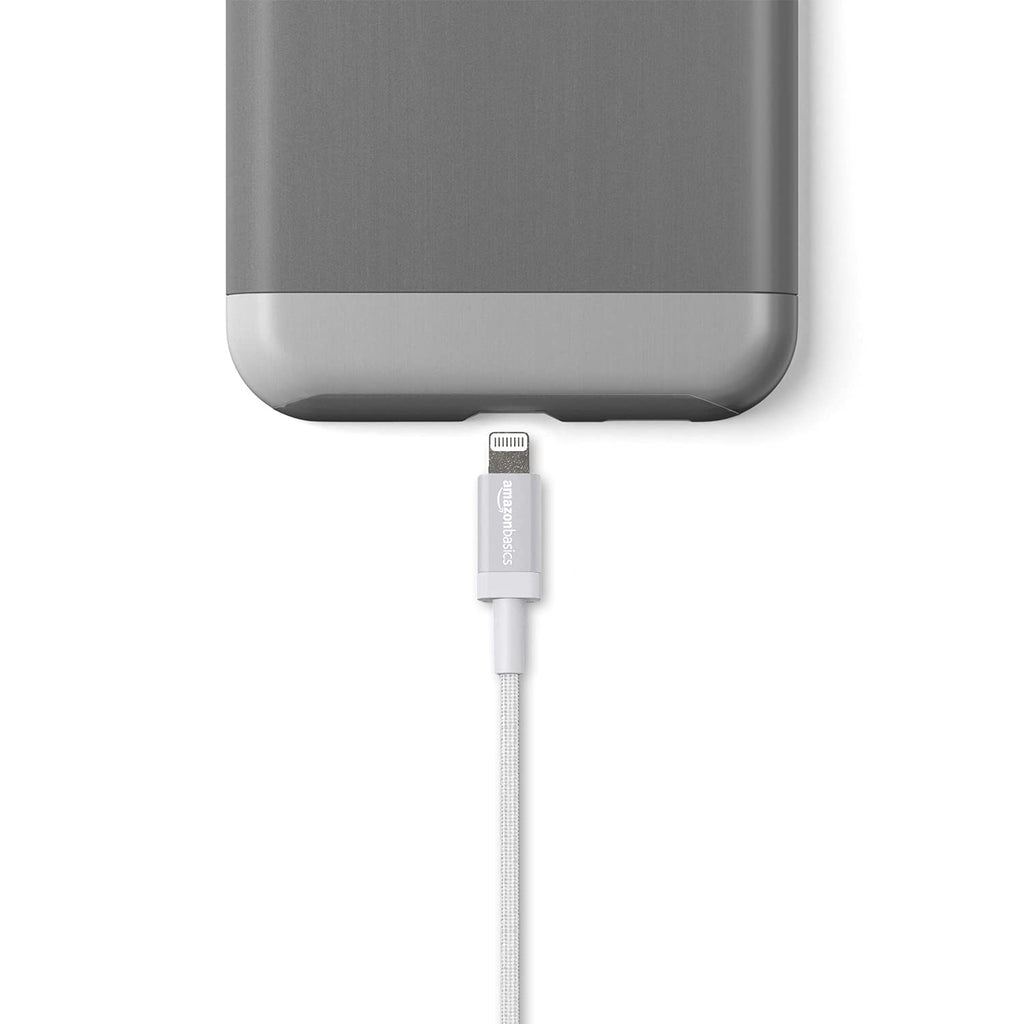 Amazon Basics USB to Lightning Cable, Nylon Braided Charger for iPhone 14 13 12 11 X iPad, 0.9 m, Silver