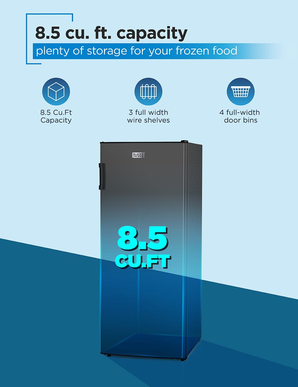 BLACK+DECKER 14 Cu. Ft. Convertible Freezer Refrigerator, Upright Freezer with Glass Shelves, ENERGY STAR rated, Frost Free, BUC1400XB, Black