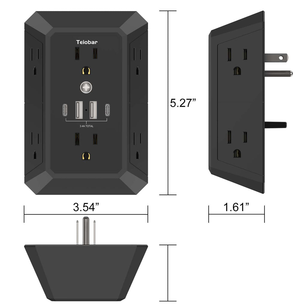Multi Plug Wall Outlet Surge Protector with 6-Outlet & 4 USB Ports(2USB-C)