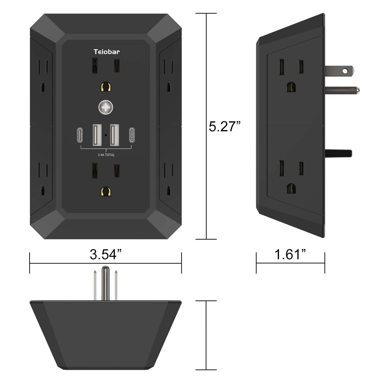 Multi Plug Wall Outlet Surge Protector with 6-Outlet & 4 USB Ports(2USB-C)