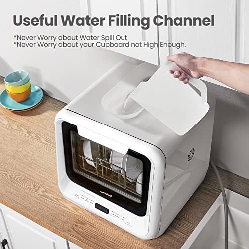 COMFEE' Portable Mini Dishwasher Countertop with 1.32Gal Built-in Water Tank for Apartments& RVs, No Hookup Needed, 6 Programs, 360° Dual Spray, 162℉ High-Temp& Air-Dry Function