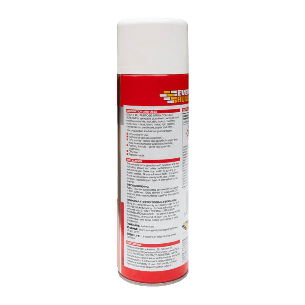 Everbuild Stick 2 All Purpose High Bond Strength Contact Spray Adhesive – Premium Grade – Internal and External Use – 500 ml