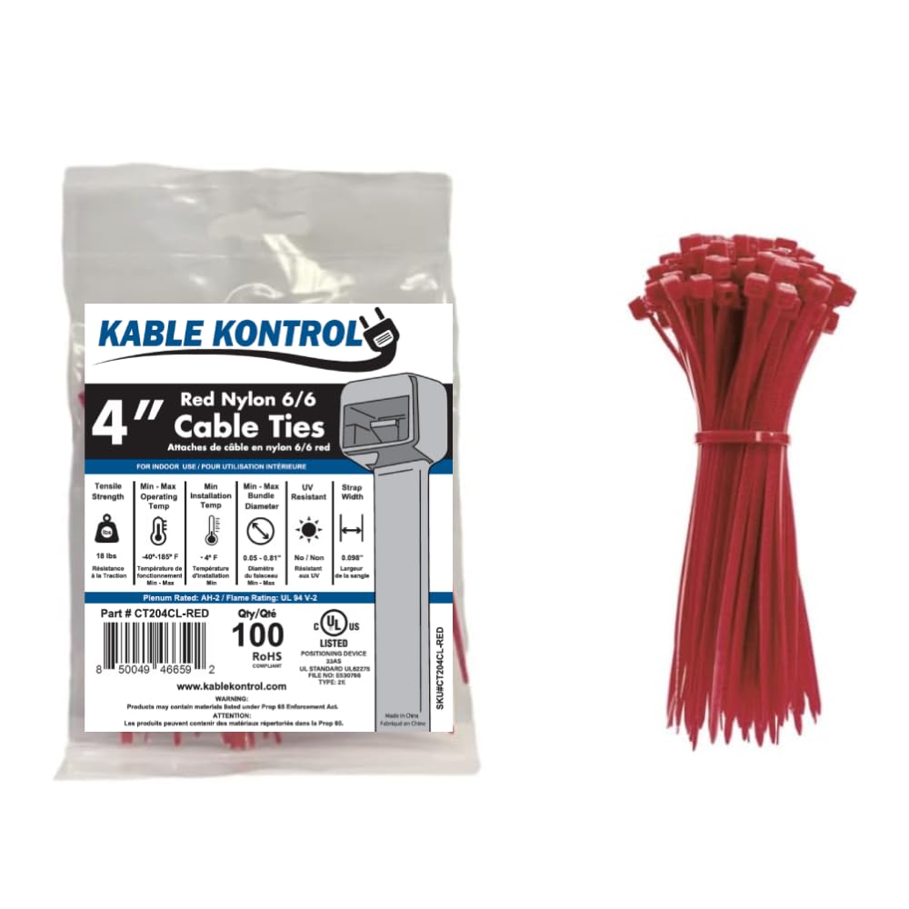 Kable Kontrol Cable Zip Ties, 4 Inch, 100 Pcs, 18lbs Test, Gray