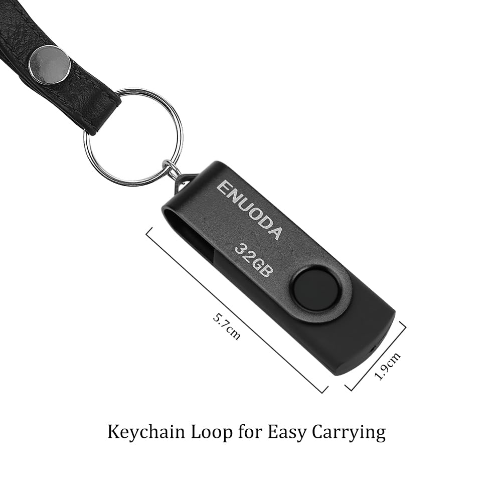 ENUODA 16GB USB Stick 1 Pack Memory Stick USB 2.0 Flash Drives Swivel Design Pen Drive for Data Storage Thumb Drive with LED Light (Black)