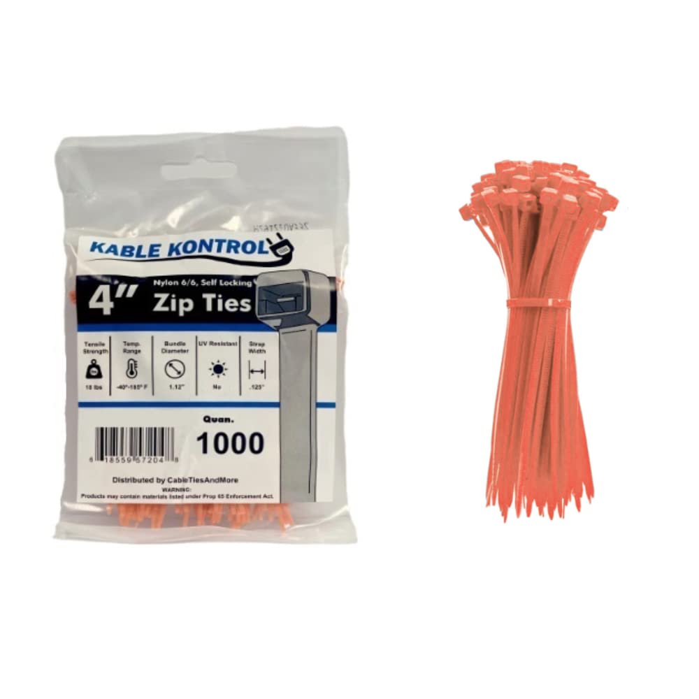 Kable Kontrol Cable Zip Ties, 4 Inch, 100 Pcs, 18lbs Test, Gray