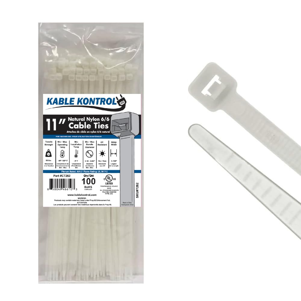 Kable Kontrol Cable Zip Ties, 4 Inch, 100 Pcs, 18lbs Test, Gray