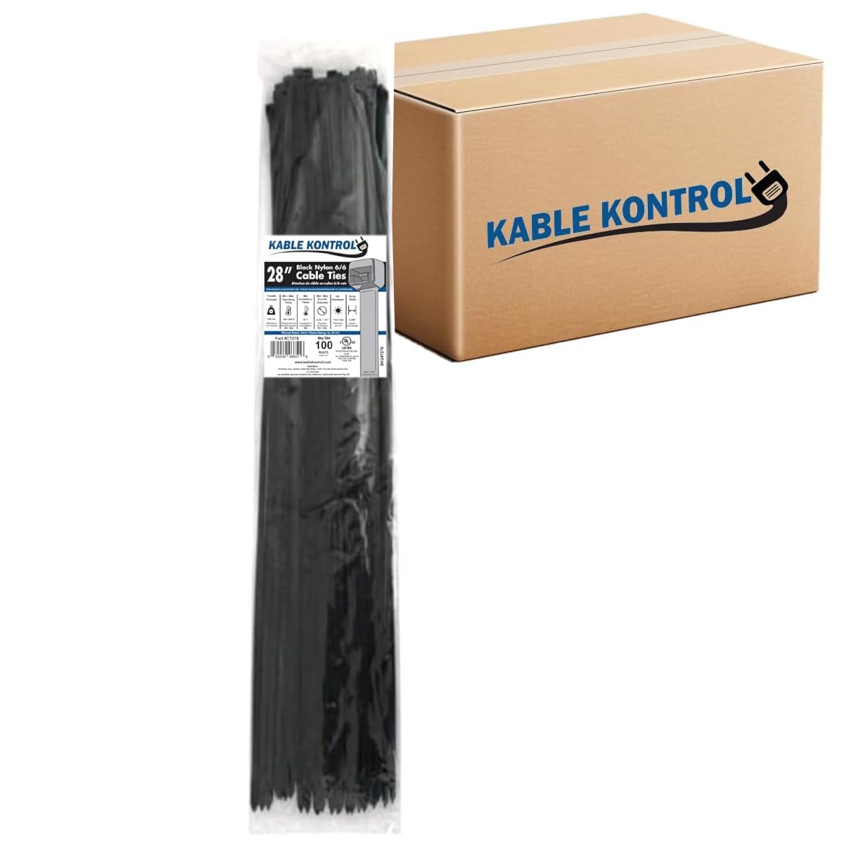 Kable Kontrol Cable Zip Ties, 4 Inch, 100 Pcs, 18lbs Test, Gray