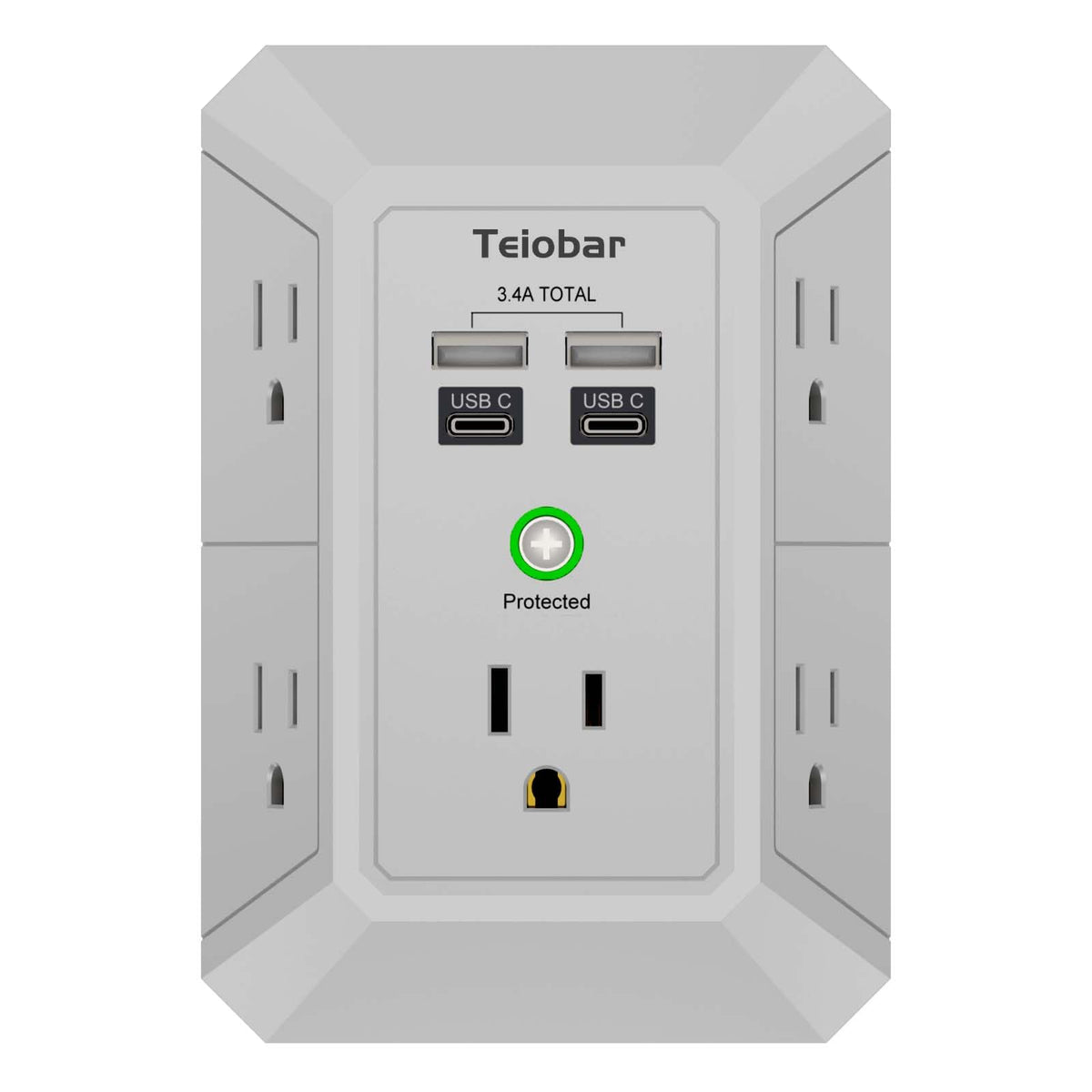 Multi Plug Wall Outlet Surge Protector with 6-Outlet & 4 USB Ports(2USB-C)