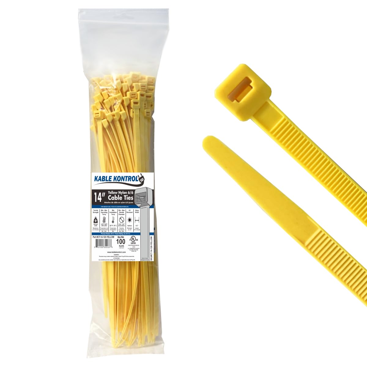 Kable Kontrol Cable Zip Ties, 4 Inch, 100 Pcs, 18lbs Test, Gray