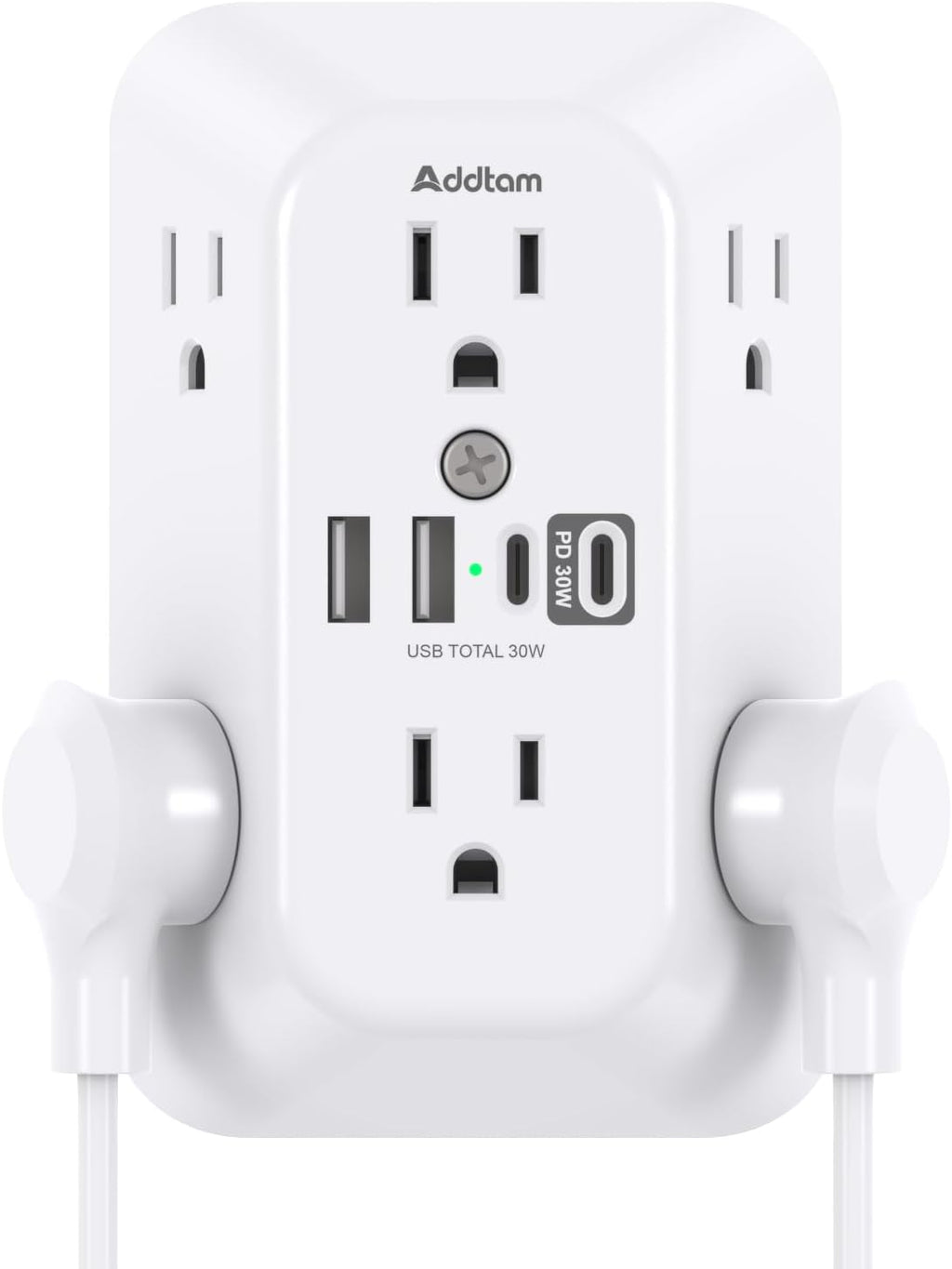 Addtam 6-Outlet Extender Surge Protector, Multi Plug Wall Outlet with 4 USB Wall Charger(PD 30W), Plug Extension Outlet with 1800J, Outlet Splitter Power Strip for Home Office, White