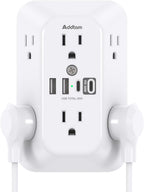 Addtam 6-Outlet Extender Surge Protector, Multi Plug Wall Outlet with 4 USB Wall Charger(PD 30W), Plug Extension Outlet with 1800J, Outlet Splitter Power Strip for Home Office, White